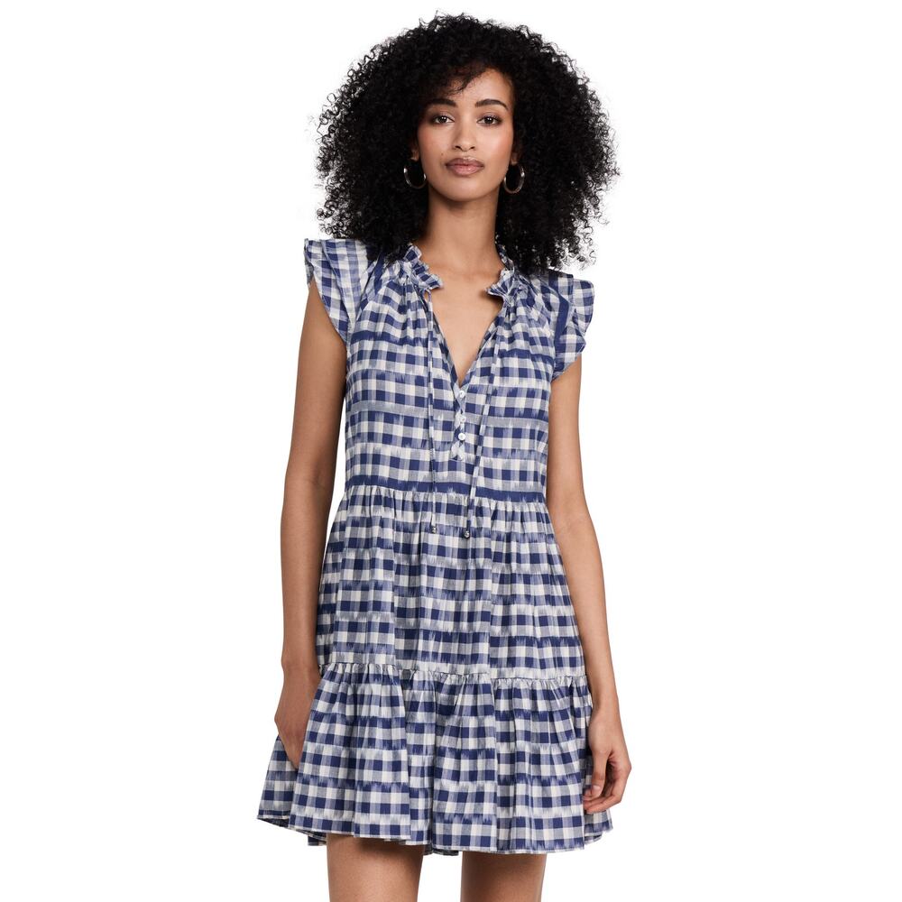 Veronica Beard ZEE Mini Dress Gingham Ruffle Flutter Sleeve Tie Summer Cotton 6